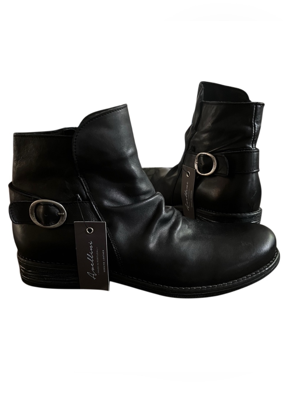 Avellini Black Leather Ankle Boots with Buckle Detail Sz 9.5